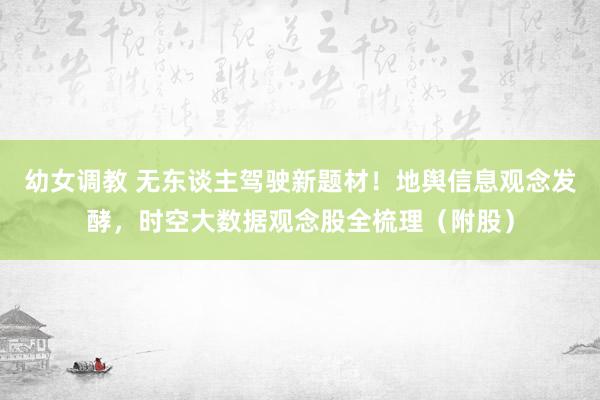 幼女调教 无东谈主驾驶新题材!地舆信息观念发酵,时空大数据观念股全梳理(附股)